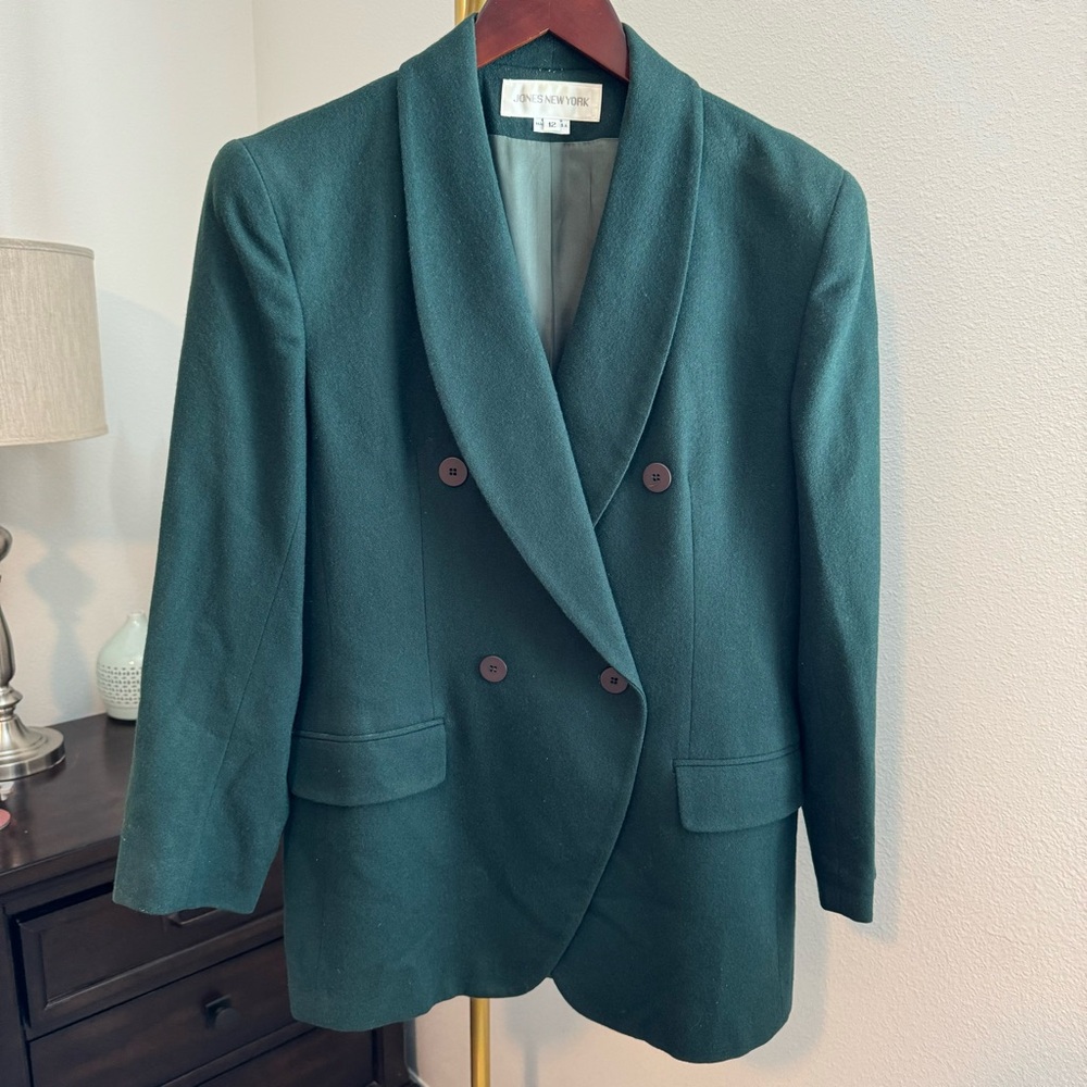 Vintage Jones New York Wool Double Breasted Blazer - Size 12 - Hunter Green